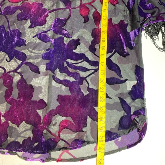 Jeans By Buffalo Top Black Burnout Sheer Velvet Fringe Whimsigoth Fairy Sz M - Picture 7 of 9